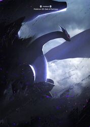  cloud cloudy_sky commentary copyright_name corruption dark_persona darkness english_commentary from_side giant long_neck lugia otsumami_(bu-bu-heaven) outdoors poke_ball_symbol pokemon pokemon_(creature) pokemon_xd profile red_eyes shadow_lugia sky solo wings 