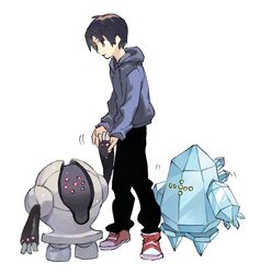  better_version_at_source black_hair clothing esasi8794 group hair hand_holding hoodie human ice legendary_pok&eacute;mon male mammal miniature nintendo pok&eacute;mon_(species) pokemon regice registeel simple_background steel topwear video_games white_background 