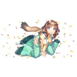  amazuyu_tatsuki animal_ears blue_eyes bracelet brown_hair drill_hair female full_body fumirul hakama hakama_skirt highres japanese_clothes jewelry long_hair non-web_source official_art parted_lips red_hakama skirt solo tabi tail transparent_background utawarerumono utawarerumono:_lost_flag 