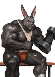  anthro exercise eyewear glasses hi_res lagomorph leporid long_ears male mammal muscular muscular_anthro muscular_male nipple_piercing nipples piercing rabbit solo traver009 vein veiny_muscles weightlifting workout 