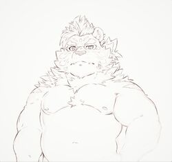  2021 anthro belly felid half-length_portrait heylaw21 hi_res kemono licho_(tas) lifewonders male mammal moobs navel nipples pantherine portrait simple_background slightly_chubby solo tiger tokyo_afterschool_summoners 