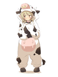  animal_costume animal_ears animal_print bad_id bad_pixiv_id blush brown_eyes brown_hair chinese_zodiac closed_mouth cow_costume cow_ears cow_hood cow_horns cow_print cow_tail fake_animal_ears fake_horns fake_tail female full_body hood hood_up horns idolmaster idolmaster_cinderella_girls long_sleeves looking_away looking_to_the_side morikubo_nono ringlets shadow sleeves_past_fingers sleeves_past_wrists solo standing tail uccow white_background year_of_the_ox 