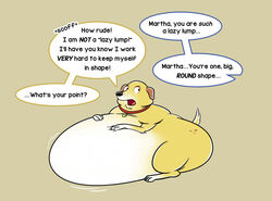  belly big_belly blubberwhale_(artist) canid canine canis collar colored dialogue domestic_dog english_text female feral fur huge_belly hyper hyper_belly looking_back mammal martha_lorraine martha_speaks morbidly_obese obese obese_female obese_feral overweight overweight_female overweight_feral raised_tail red_collar simple_background slob solo tail text white_body white_fur yellow_body yellow_fur 