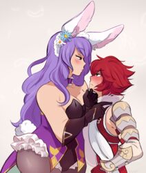  2girls animal_ears blush breasts bunny_ears bunny_girl bunny_tail bunnysuit camilla_(fire_emblem_if) chin_lift commentary english_commentary fire_emblem fire_emblem_if hinoka_(fire_emblem_if) image_sample multiple_girls pantyhose tail tumblr_sample yuri 