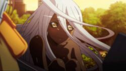  animated animated dark_skin doppel_(monster_musume) long_hair monster_girl monster_musume_no_iru_nichijou nude sitting smile white_hair yellow_eyes 