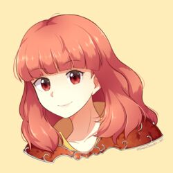  celica_(fire_emblem) celica_(warrior_princess)_(fire_emblem) commentary_request female fire_emblem fire_emblem_echoes:_shadows_of_valentia fire_emblem_gaiden fire_emblem_heroes highres md5_mismatch red_eyes red_hair self-upload simple_background smile snowsakurachan solo twitter_username upper_body 