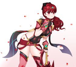  1girls atlus boots breasts crossover eye-level_view female female_only kasumi_yoshizawa korachan01 long_hair nails nintendo persona persona_5 persona_5_royal pyra_(cosplay) red_eyes red_hair solo sumire_yoshizawa sword tagme tiara white_skin white_skinned_female xenoblade_(series) xenoblade_chronicles_2 