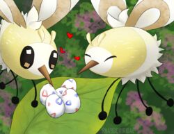  absurd_res ambiguous_gender antennae_(anatomy) arthropod conditional_dnp cutiefly digital_media_(artwork) duo egg feral fur fur_tuft generation_7_pokemon heart_symbol hi_res insects nintendo pokemon pokemon_(species) tuft wings wolftacos yellow_body yellow_fur 