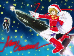  blonde_hair breasts christmas closed_mouth ebba female fur_trim gloves green_eyes gundam gundam_unicorn hat looking_at_viewer mecha military military_uniform mineva_lao_zabi pantyhose photoshop_(medium) robot santa_hat short_hair smile space spacecraft unicorn_gundam_banshee uniform 