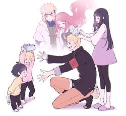  3boys 3girls armband barefoot blonde_hair brother_and_sister closed_eyes facial_mark family father_and_daughter father_and_son forehead_protector gift happy highres husband_and_wife hyuuga_hinata long_hair mother_and_daughter multiple_boys multiple_girls namikaze_minato naruto:_the_last naruto_(series) on_one_knee open_mouth siblings slippers smile spiked_hair standing ting toeless_legwear uzumaki_boruto uzumaki_himawari uzumaki_kushina uzumaki_naruto whisker_markings 