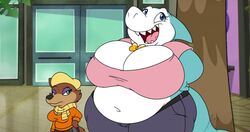  anthro anthrofied big_breasts breast_size_difference breasts canid canine duo female fish hand_on_hip hanna-barbera huge_breasts jabberjaw jabberjaw_(character) jellystone_(hbo_max) jouigidragon larger_female loopy_(loopy_de_loop) loopy_de_loop mammal marine overweight overweight_anthro overweight_female shark size_difference slightly_chubby slightly_chubby_female smaller_female 