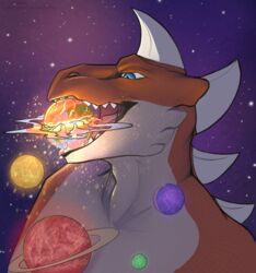  2021 destruction dragon earth eating fire furaffinity hi_res holt-odium macro male mythological_creature mythological_scalie mythology object_vore oral_crush planet planet_destruction planet_dwarfing planet_in_mouth planet_vore scalie solo space spikes spikes_(anatomy) star teeth terra_macro text url vamux vore 