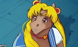  absurd_res almy anime_eyes anthro blonde_hair brick_heartstone equid equine hair hi_res horse looking_up male mammal meme parody sailor_moon_(series) solo 