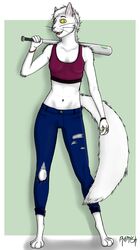  athletic_wear baseball_bat bat_(object) bra bracelet breasts clothing domestic_cat felid feline felis female fluffy hi_res jewelry katya long_legs mammal ramish ring slim small_breasts small_waist solo sports_bra torn_clothing underwear weapon 