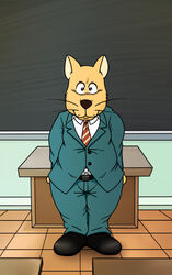  anthro black_clothing black_footwear black_shoes blue_bottomwear blue_clothing blue_coat blue_pants blue_topwear bottomwear canid canine canis chalkboard classroom clothed clothing coat desk domestic_dog dress_shirt footwear fully_clothed fur furniture hands_to_side hi_res information_board inside male mammal necktie neenya orange_body orange_fur pants pattern_necktie red_necktie school shiba_inu shinnosuke_(what&#039;s_michael) shirt shoes smile solo spitz striped_necktie suit table topwear tucked_in_pants what&#039;s_michael whiskers white_clothing white_dress_shirt white_shirt white_topwear yellow_necktie 