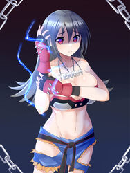  alternate_breast_size breasts cleavage electricity female fingerless_gloves gloves grey_hair highres jewelry large_breasts long_hair name_connection necklace neptune_(series) red_eyes solo tekken tekken_(neptunia) zatsu 