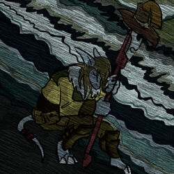  1:1 accessory anthro burmecian closed_eyes clothing cloud digital_media_(artwork) digital_painting_(artwork) final_fantasy final_fantasy_ix furgonomics hat headgear headwear hi_res humanoid humanoid_pointy_ears janet_k_wallace javelin male mammal mountain raemyshu raining rat_tail rodent sad sir_fratley solo square_enix tail tail_accessory 