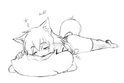  animal_ears camel_(dansen) closed_eyes female lying monochrome on_stomach puki_(creature) sachiho sleeping tail 