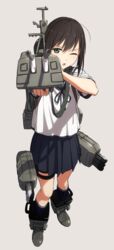  :o aiming aiming_at_viewer bad_id bad_twitter_id black_hair black_ribbon black_skirt blue_socks blush cannon female fubuki_(kancolle) full_body green_eyes hair_between_eyes kantai_collection kinosuke_(sositeimanoga) kneehighs looking_at_viewer mast one_eye_closed pleated_skirt ribbon rigging sailor_collar school_uniform serafuku short_sleeves simple_background skirt smokestack socks solo standing thigh_strap torpedo torpedo_tubes turret 