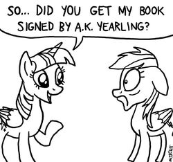  2016 alicorn black_and_white cutie_mark duo english_text equid equine feathered_wings feathers female feral friendship_is_magic fur hair hasbro horn kinkyturtle mammal monochrome my_little_pony mythological_creature mythological_equine mythology pegasus rainbow_dash_(mlp) text twilight_sparkle_(mlp) wings 