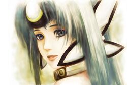  android blue_eyes blue_hair collar commentary_request female fm77_(artist) forehead_protector kos-mos long_hair looking_at_viewer portrait solo xenosaga 