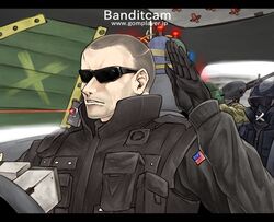  3boys american_flag bandicam brand_name_imitation camouflage commentary_request driving gloves goggles gun hand_up helmet laser laser_pointer_projection machine_gun mask mouth_mask multiple_boys mute_(rainbow_six_siege) pulse_(rainbow_six_siege) rainbow_six_siege ryuuichi_(f_dragon) shaved_head sunglasses syamu_game tachanka_(rainbow_six_siege) tactical_clothes tank_(container) vehicle_interior weapon 