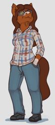  anthro brown_body brown_fur brown_hair clothed clothing digital_media_(artwork) ear_piercing ear_ring ear_tuft equid equine erika_(disambiguation) eyewear female fur glasses green_eyes hair hi_res horse long_hair long_tail looking_at_viewer mammal markings marsminer piercing ring_piercing simple_background smile solo standing tail tuft white_background white_markings 