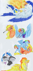  absurd_res applejack_(mlp) blonde_hair blue_body blue_feathers blue_fur blue_hair bow_(feature) bow_tie closed_eyes cutie_mark dawn22eagle duo earth_pony equid equine eyelashes feathered_wings feathers female feral friendship_is_magic fur green_eyes hair hasbro hi_res hooves horse lying male mammal multicolored_hair multiple_images multiple_partners my_little_pony mythological_creature mythological_equine mythology octavia_(mlp) on_back orange_body orange_fur pairs pegasus pink_eyes pony rainbow_dash_(mlp) rainbow_hair red_hair simple_background smile soarin_(mlp) solo spitfire_(mlp) traditional_media_(artwork) vinyl_scratch_(mlp) white_background wings wonderbolts_(mlp) yellow_body yellow_feathers yellow_fur 