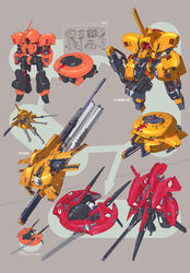  absurdres advance_of_zeta advance_of_zeta_re-boot asshimar beam_rifle energy_gun grey_background gundam gunpod highres kehaar_ii kenki_fujioka mecha mobile_suit multiple_views no_humans official_art photoshop_(medium) prototype_asshimar robot science_fiction simple_background weapon zeta_gundam 