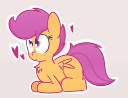  blush chest_tuft equid equine feathered_wings feathers female feral friendship_is_magic hair hasbro heart_symbol mammal mrdegradation my_little_pony mythological_creature mythological_equine mythology pegasus scootaloo_(mlp) simple_background solo tuft wide_eyed wings 