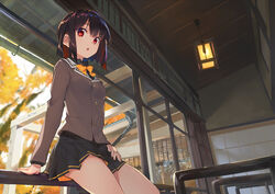  brown_hair original red_eyes seifuku shirabi_(life-is-free) short_hair 