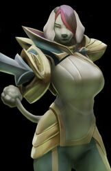  anthro biped canid canine canis clothed clothing domestic_dog female fiora_(lol) hair hair_over_eye hi_res league_of_legends looking_at_viewer mammal melee_weapon one_eye_obstructed poodle riot_games shintori solo standing sword tencent weapon 