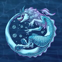  aquatic aquatic_dragon bubble claws disney dragon eastern_dragon female feral hi_res horn long_tail looking_at_viewer mythological_creature mythological_scalie mythology open_mouth paws raya_and_the_last_dragon scalie sharp_teeth sisu_(ratld) solo stirren tail teeth underwater water 