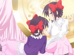  2girls ayukawa_tenri black_hair commentary_request diana_(kaminomi) dual_persona halo image_sample kami_nomi_zo_shiru_sekai multiple_girls photoshop_(medium) pixiv_sample yuto_(dialique) 