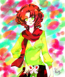  arty_(pokemon) brown_hair female green_eyes gym_leader hand_on_hip hips pixiv_thumbnail pokemon pokemon_(game) pokemon_black_and_white pokemon_bw resized rule_63 scarf short_hair smile solo yarai_(fdhjzs) 