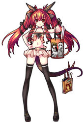  abe_takakazu ass_visible_through_thighs black_thighhighs cameo dragon_girl dragon_horns dragon_tail female flat_chest horns kuso_miso_technique legs long_hair merchandise midriff miniskirt navel nefarian onyxia orange_eyes personification red_hair ribbon shoes simple_background skirt solo tail thighhighs thrall twintails varian_wrynn very_long_hair warcraft white_background world_of_warcraft 