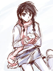  bangs black_eyes black_hair braid braids katawa_shoujo moekki molly_kapur scarf snow twin_braids 