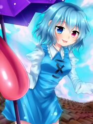  :p bad_id bad_pixiv_id blue_eyes blue_hair female heterochromia highres karakasa_obake meronpanna_(mikoniito) purple_umbrella red_eyes short_hair solo tatara_kogasa tongue tongue_out touhou umbrella 