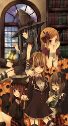  5girls alternate_costume animal_ears bad_id bad_pixiv_id beatrice_(umineko) blonde_hair blue_eyes blue_hair bow brown_hair cat_ears closed_eyes costume dress flower frederica_bernkastel hair_bobbles hair_flower hair_ornament halloween hands_on_own_face hat highres hood hoodie jack-o&#039;-lantern lambdadelta long_hair multiple_girls open_mouth pumpkin red_eyes red_flower red_hair red_rose ribbon ringo_komachi rose short_hair skirt smile thighhighs twintails umineko_no_naku_koro_ni ushiromiya_ange ushiromiya_maria witch_hat zettai_ryouiki 