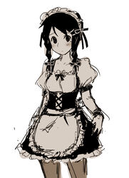  blush braid braids female katawa_shoujo maid maid_apron molly_kapur monochrome rough thighhighs twin_braids waitress weee weee_(raemz) 