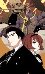  1boy bad_id bad_pixiv_id big_o_(mecha) black_hair brown_hair female formal mecha namo_(goodbyetears) pale_skin r_dorothy_wayneright red_hair robot roger_smith schwarzwald the_big_o 