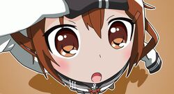  animated animated blush brown_eyes brown_hair commentary_request female fisheye homura-yoshida35 ikazuchi_(kancolle) kantai_collection looking_at_viewer mikakunin_de_shinkoukei oerba_yun_fang open_mouth pantyhose parody solo zentaiteki_ni_sensation 