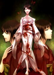  3girls bad_id bad_pixiv_id black_hair blood bug butterfly dual_persona fatal_frame fatal_frame_2 ghost japanese_clothes kimono koko_(oyasuminasai) kurosawa_sae multiple_girls short_hair tachibana_chitose 