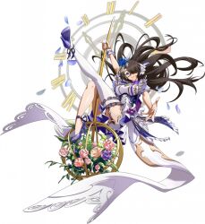  ankle_ribbon asymmetrical_legwear black_garter_straps black_ribbon blue_eyes blue_flower blue_rose breasts brown_hair cape clock clock_face collar corset dress falling_petals female floating floating_clothes flower flower_wreath framed_breasts frilled_dress frilled_thigh_strap frills full_body game_cg garter_straps glasses grin hair_flower hair_ornament hair_over_one_eye high_heels holding holding_pendulum langrisser langrisser_mobile langrisser_re:incarnation large_breasts leg_ribbon leg_up legs long_hair looking_at_viewer looking_over_eyewear mariel_(langrisser) multicolored_dress official_alternate_costume official_art outstretched_arm parted_lips pendulum petals pink_flower pink_rose purple_collar purple_dress purple_flower purple_rose purple_shoes reaching reaching_towards_viewer ribbon rose rose_petals semi-rimless_eyewear shoes short_sleeves simple_background single_thighhigh single_wrist_cuff sitting sitting_on_object smile solo swinging_legs tachi-e thigh_strap thighhighs third-party_source transparent_background under-rim_eyewear very_long_hair waist_cape white_cape white_dress white_thighhighs wreath wrist_cuffs zettai_ryouiki 