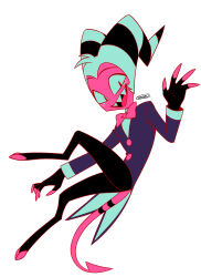  absurd_res anthro clothed clothing cloven_hooves demon enaic31 hellaverse helluva_boss hi_res hooves horn imp male moxxie_(helluva_boss) sharp_teeth simple_background solo tail teeth white_background 