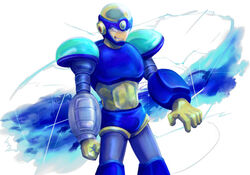  1boy blue_eyes commentary_request flash_man grin inekaridekosihikari male_focus mega_man_(classic) mega_man_(series) mega_man_2 smile solo 