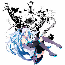  animal bad_id bad_pixiv_id beamed_sixteenth_notes bird blue_eyes blue_hair blue_nails cube detached_sleeves eighth_note female floating flower funamushi_nomore giraffe hatsune_miku headphones long_hair musical_note nail_polish necktie panties pantyshot parakeet sixteenth_note skirt solo staff_(music) thighhighs treble_clef twintails underwear vocaloid whole_rest 