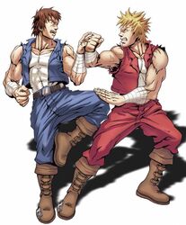  arc_system_works billy_lee blonde_hair boots brown_hair classic double_dragon fighting jacket jimmy_lee manly official_art siblings spiked_hair twins 