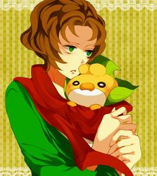  arty_(pokemon) brown_hair green_eyes gym_leader kurumiru pokemon pokemon_(game) pokemon_black_and_white pokemon_bw scarf sewaddle 