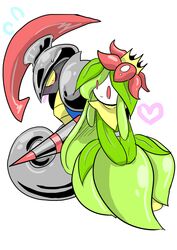  doredia embarrassed escavalier heart highres lance lilligant no_humans pokemon pokemon_(game) pokemon_black_and_white pokemon_bw polearm shubarugo weapon 